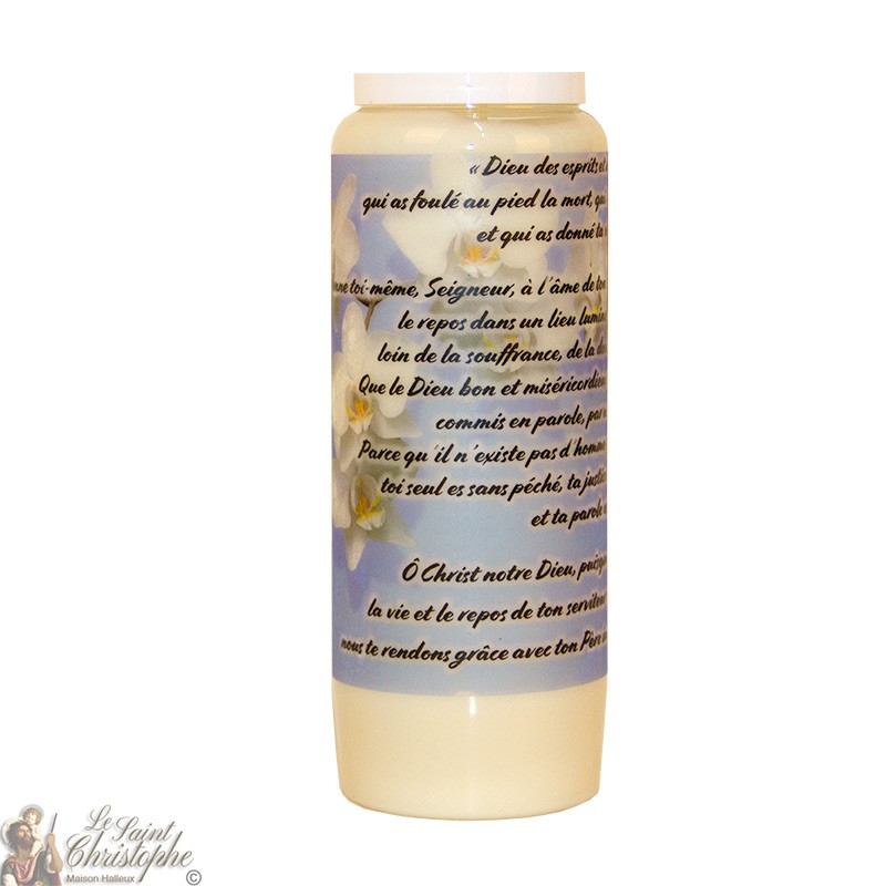 White Novena Candle for the deceased - Flowers
