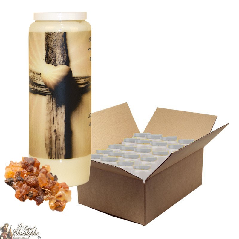 Vela de novena para el olor a mirra de los difuntos - Cruz - caja 20 piezas