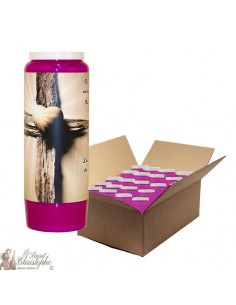 Bougie de neuvaine mauve pour défunt - Croix - 20 pièces