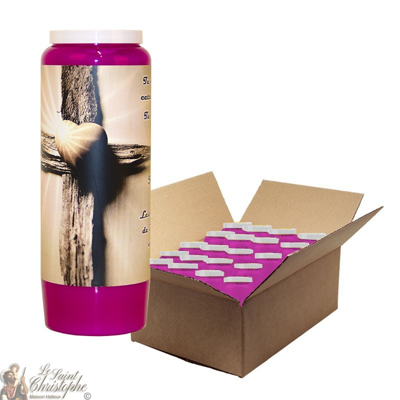 Paarse Novena Kaars voor de overledene - Kruis - 20 stuks