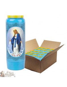 Bougie de neuvaine bleu clair à la Vierge Miraculeuse - carton 20 pièces