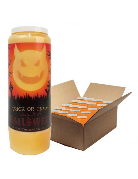 Velas de novena naranja de Halloween - Trick or Treat 2 - caja de 20 unidades
