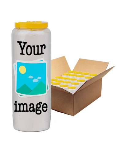 Velas de novena con su imagen y texto - personalizables - caja 20 unidades