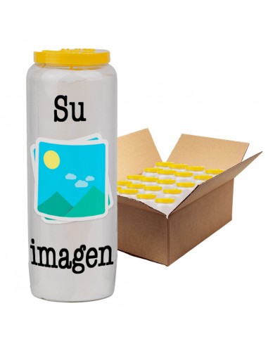 Velas de novena con su imagen y texto - personalizables - caja 20 unidades
