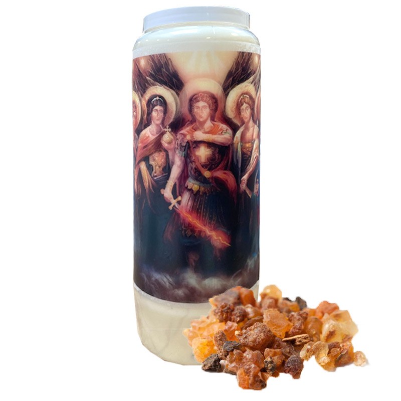 Candela novena con 7 Arcangeli profumata alla mirra