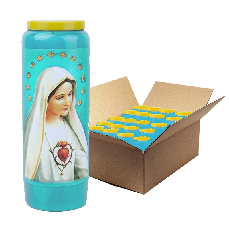Lichtblauwe noveenkaars voor Onze Lieve Vrouw van Fatima - doos van 20 stuks