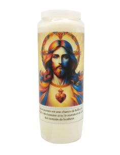 Bougie de neuvaine au Sacré Coeur de Jésus - auréole colorée
