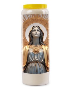 Novena Candle to the Sacred Heart of Mary - Alabaster and Gold - 27