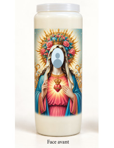 Vela de novena con tu rostro y texto – María coronada de rosas