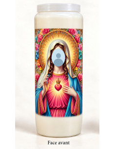 Vela con tu rostro – María con aureola dorada y flores