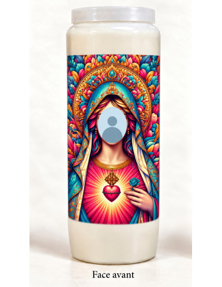 Candela con il tuo volto – Maria dal decoro multicolore