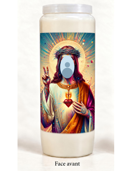 Kerze mit Ihrem Gesicht – Jesus mit strahlendem Hintergrund