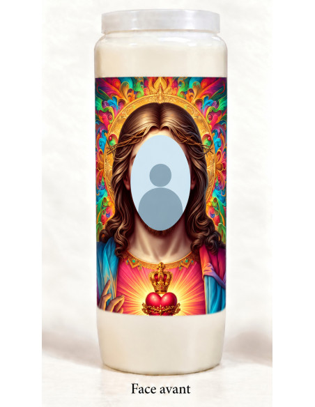 Candle with your face – Jesus with multicoloured scrollwork