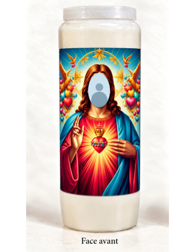 Vela con tu rostro – Jesús, corazones y aves doradas