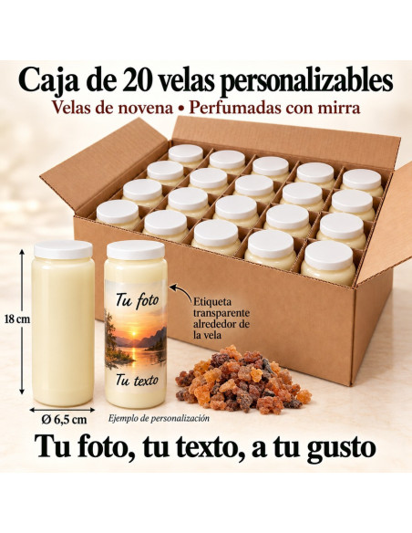 20 velas de mirra personalizables por ambos lados
