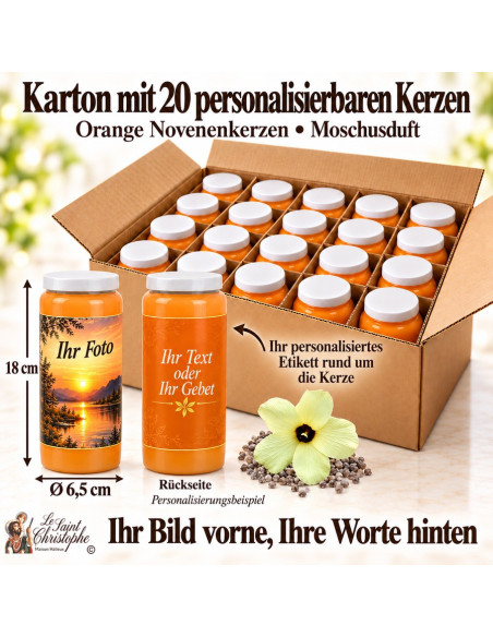 20 bougies orange au musc personnalisables avec photo