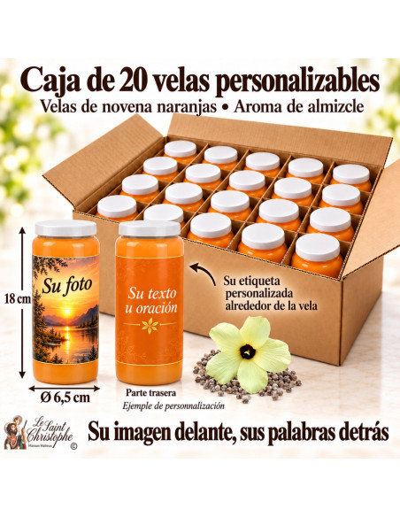 20 velas naranjas de almizcle personalizadas con foto
