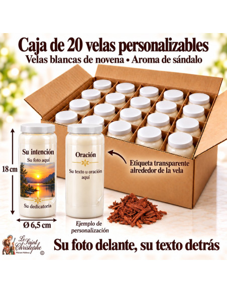 20 personalised sandalwood candles – Photo and text