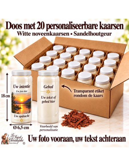 20 personalised sandalwood candles – Photo and text