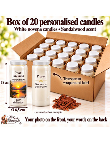 20 bougies au santal personnalisées – Photo et texte