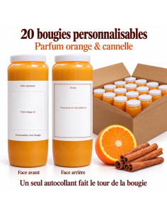20 orangefarbene Novenenkerzen mit Orangen-Zimt-Duft – mit Foto und Text